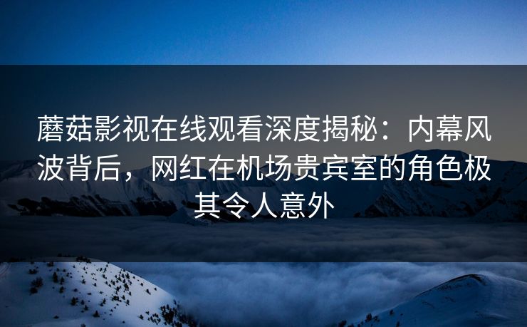 蘑菇影视在线观看深度揭秘：内幕风波背后，网红在机场贵宾室的角色极其令人意外
