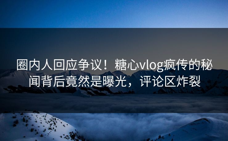 圈内人回应争议！糖心vlog疯传的秘闻背后竟然是曝光，评论区炸裂